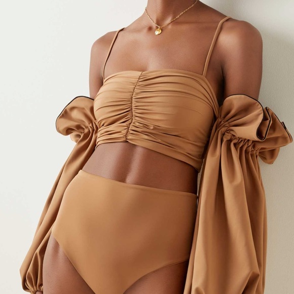 WOMEN'S NATALEY PUFF-SLEEVE BIKINI IN NEUTRAL - Picture 2 of 4
